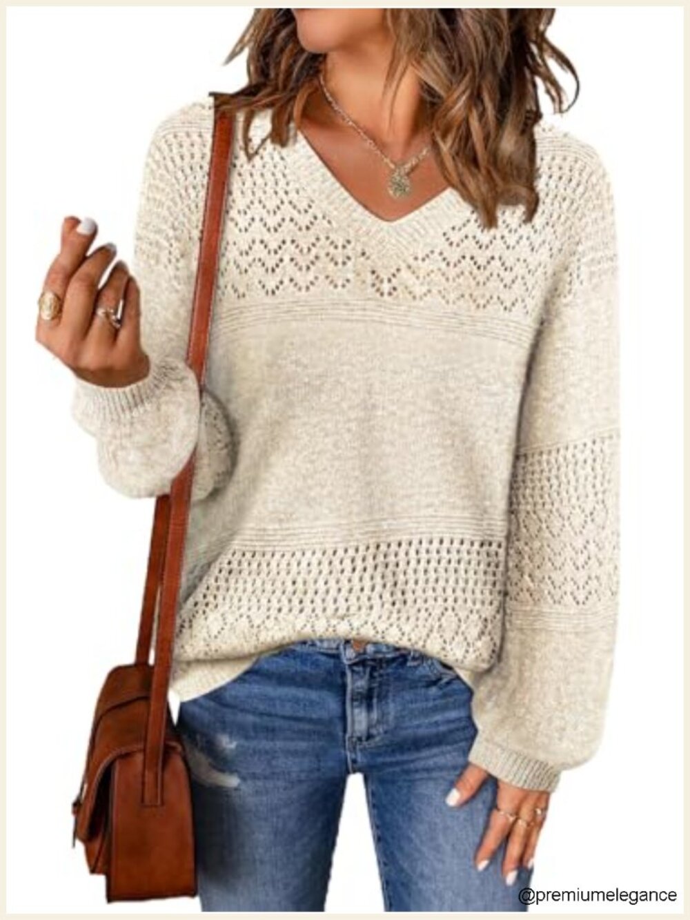 Women's Oversized Cable Knit V-Neck Long Sleeve Pullover Sweater Lightweight
